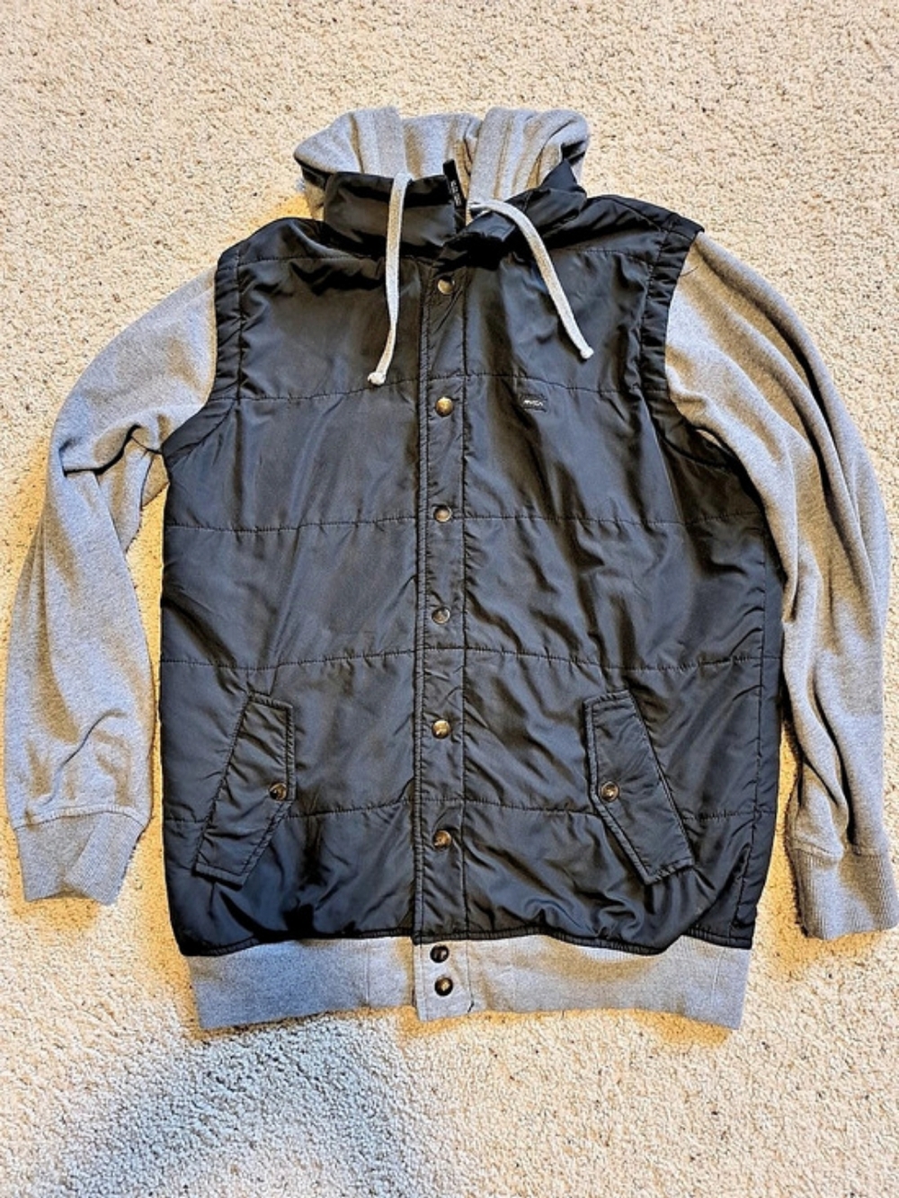 RVCA Wayward Puffer Jacket Black & Gray Hooded Vest